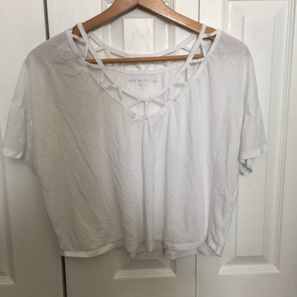 Beyond Yoga White To The Point Lattice Neck Tee View 5